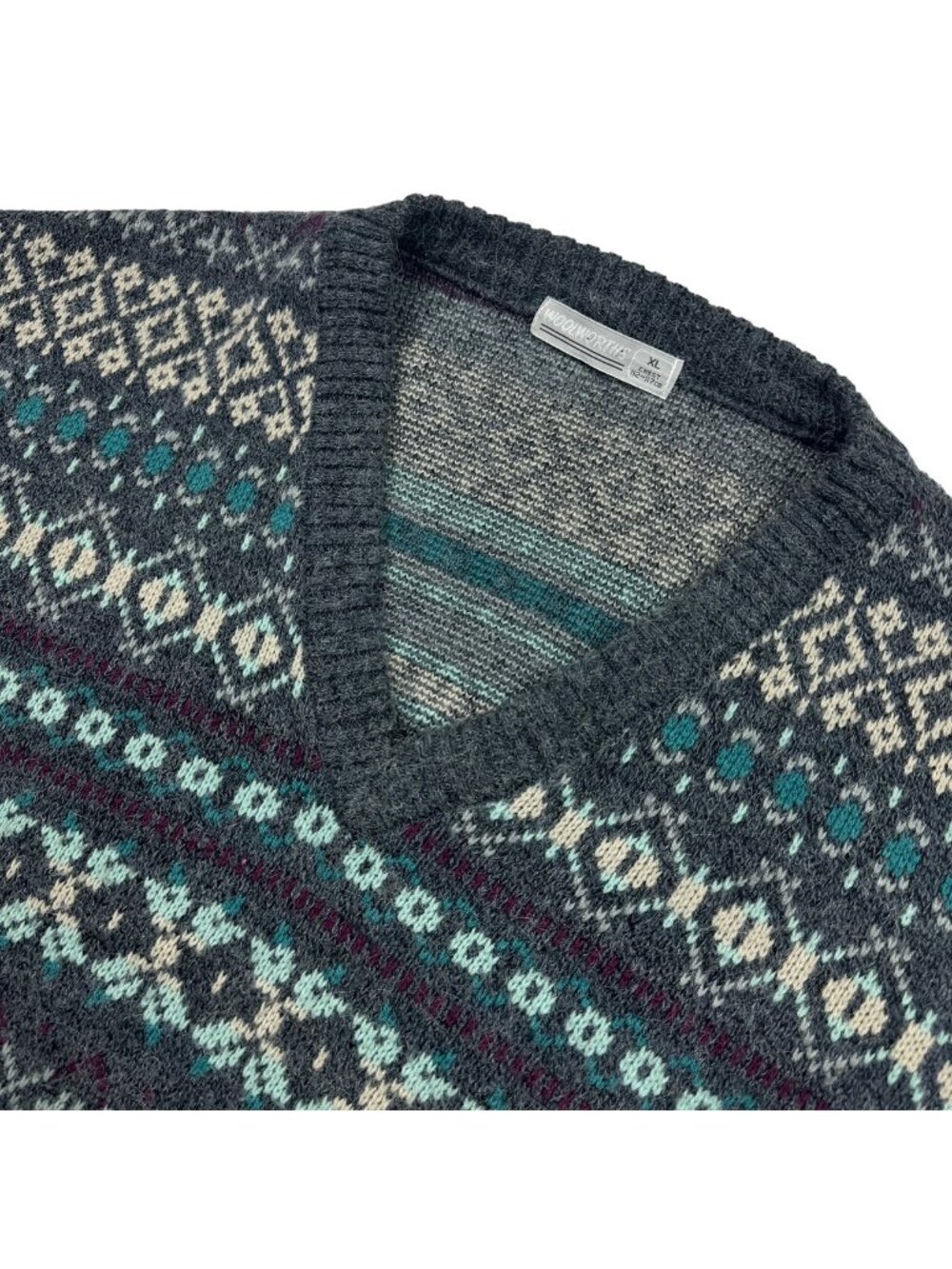 VTG Woolworth Men’s Acrylic Blend Fair Isle Nordic Sweater Blue Green • XLarge